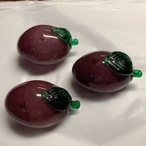 NEW Set of 3 Murano Style Italian Art Glass Fruit Handblown Plum